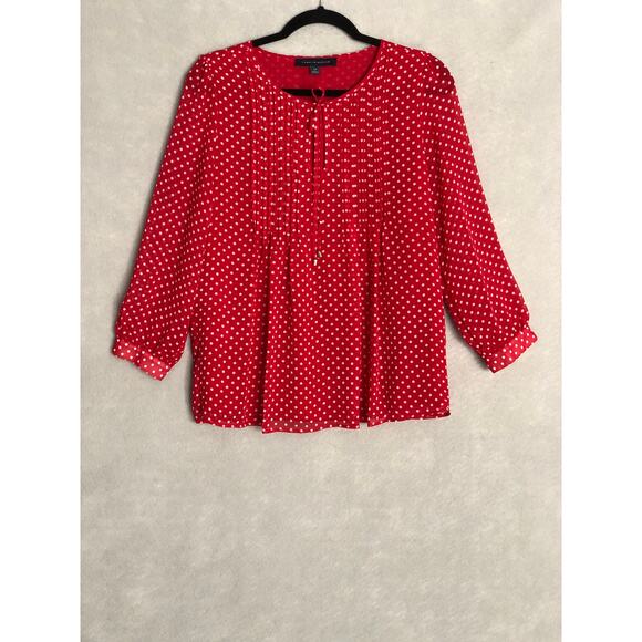 Tommy Hilfiger Women's Small Polka Dot Pin Tuck Pop-Over Top Red - Picture 1 of 8